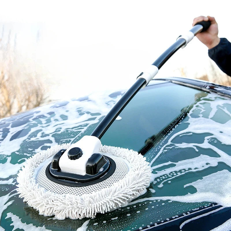 Car Wash Brush with Telescoping Handle & Chenille Mop for Auto & Window Cleaning