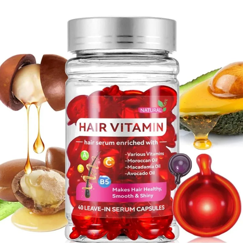 Moroccan Argan Vitamin Hair Oil Capsules - Repair & Nourish Damaged Hair (40 Count)