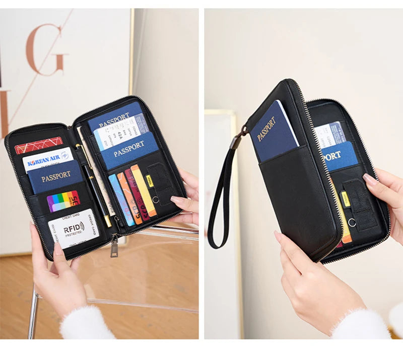 Travel Passport Wallet - RFID Anti-Theft PU Leather Organizer for Men & Women