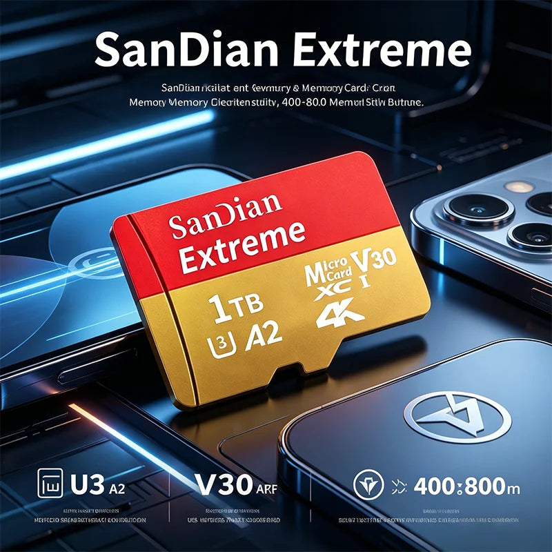 Original Micro TF Card V30 Class10 - 128GB, 256GB, 512GB Flash Memory for Surveillance, PC & Mac