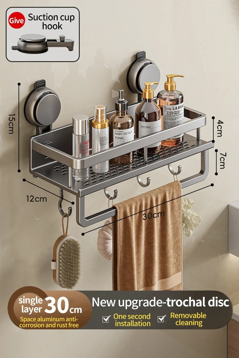 Wall Mounted No-Drill Bathroom Storage & Towel Rack | Versatile Organizer