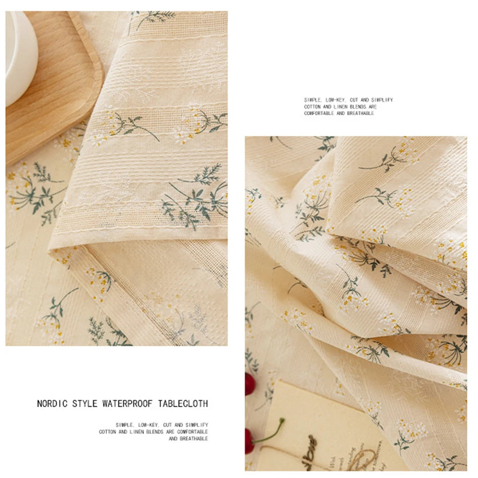 Korean Small Daisy Cotton Floral Tablecloth | Dining & Tea Table Cover