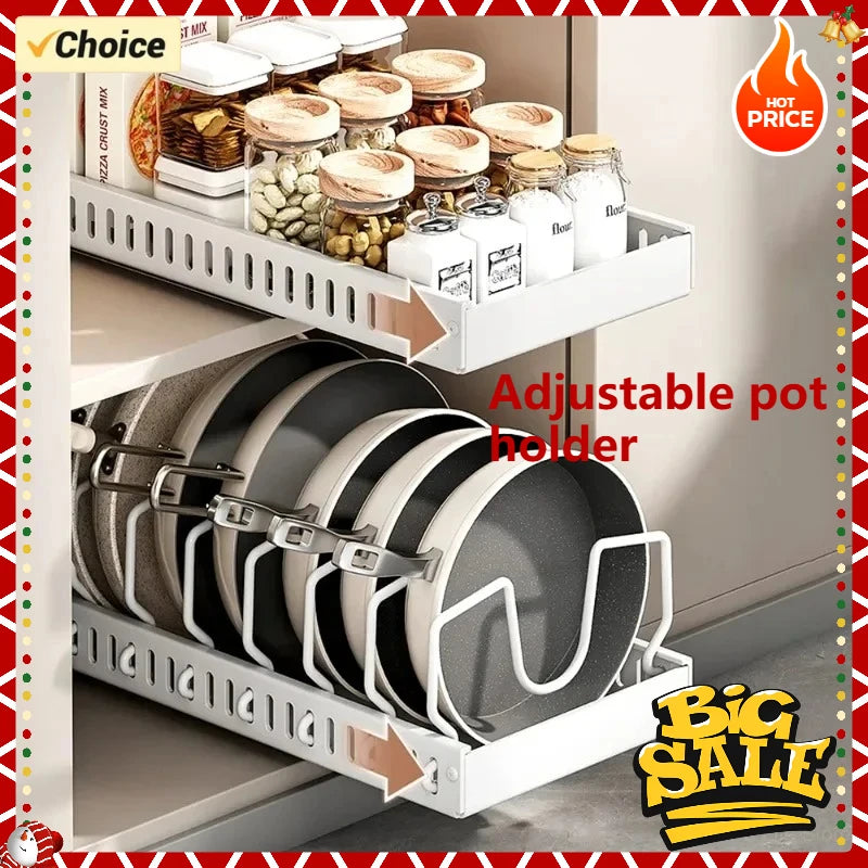 Kitchen Multifunctional Pull-Out Organizer for Pots, Pans, Lids, Spices & Dishes