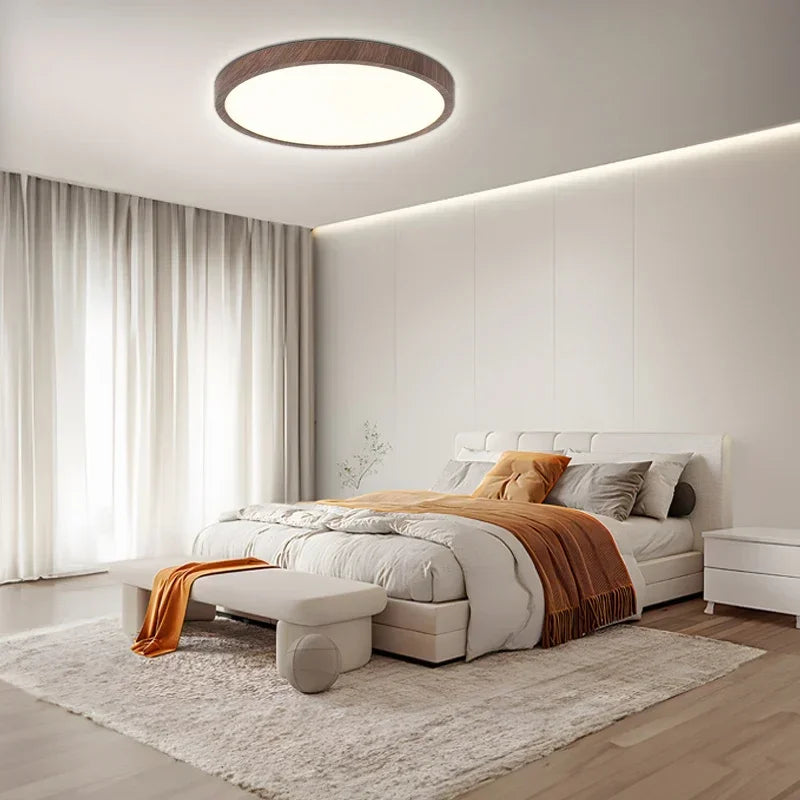 Modern Circular LED Ceiling Light - Ultrathin Wood Grain Walnut Decorative
