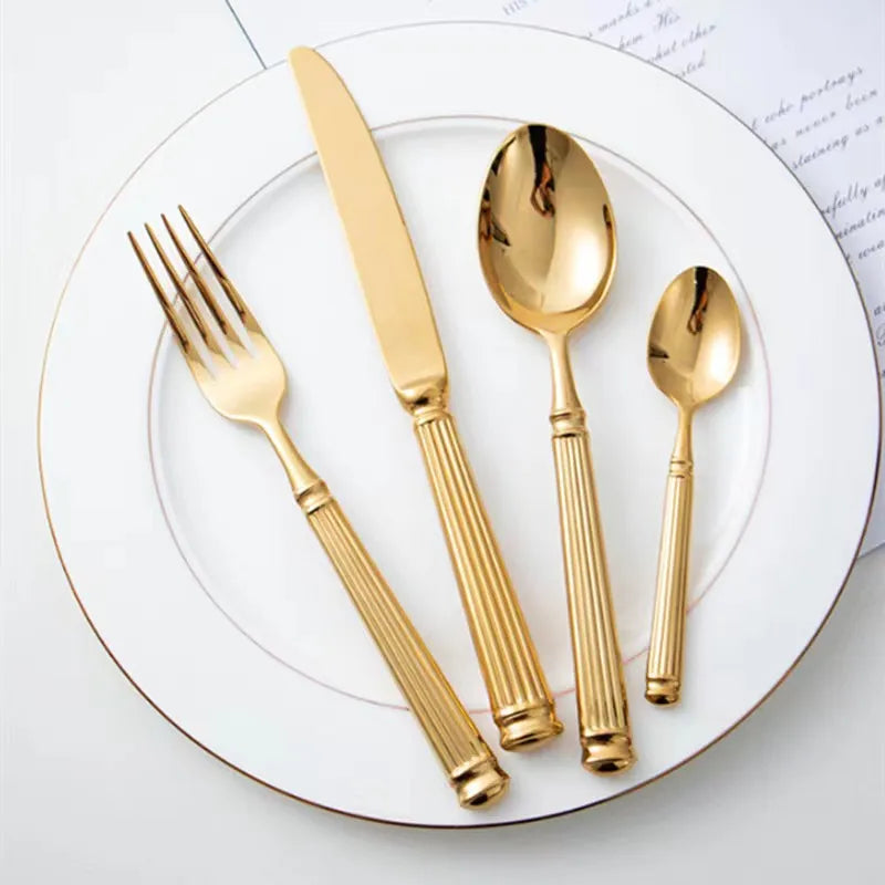 Europe Silver Luxury 18/10 Stainless Steel Roman Column Cutlery Set