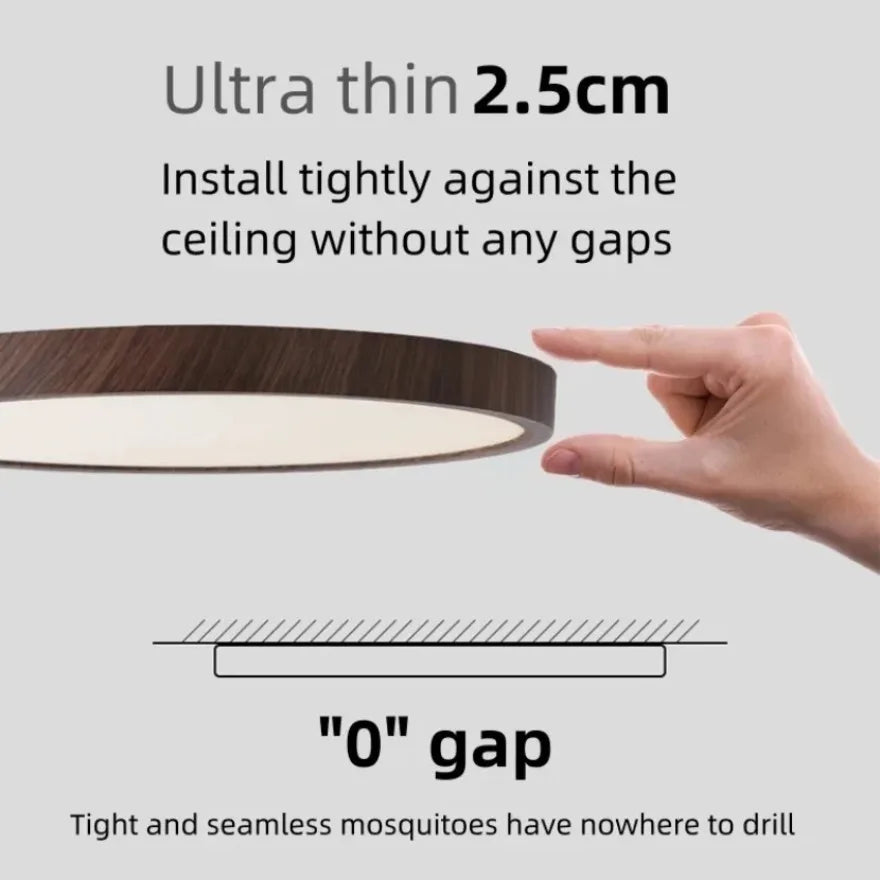 Modern Circular LED Ceiling Light - Ultrathin Wood Grain Walnut Decorative