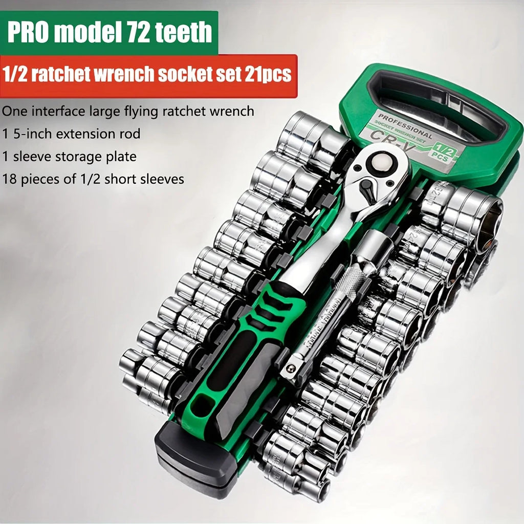 Vabena Pro 72T Drive Socket Set - 1/4" 3/8" 1/2" CR-V Metric & Imperial