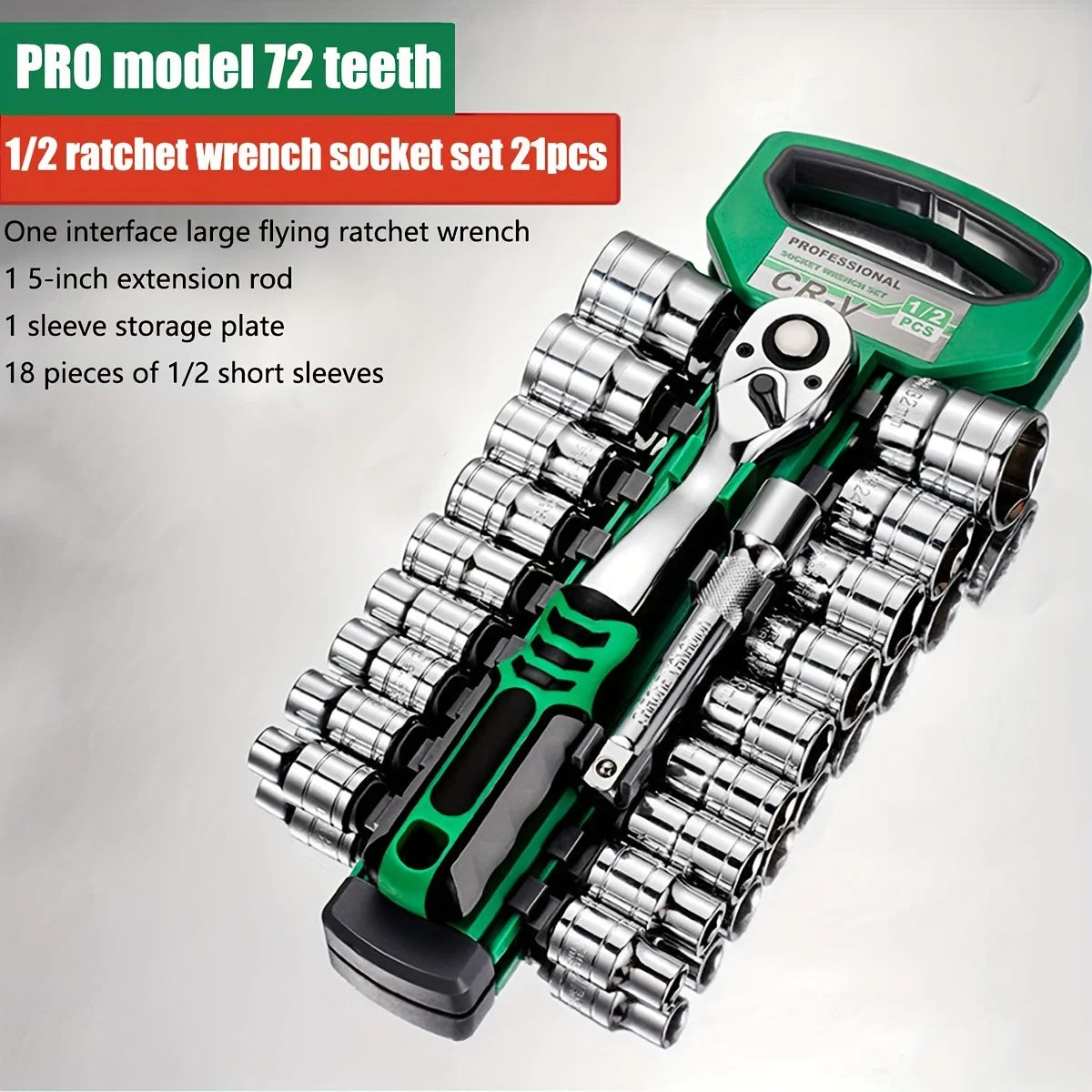 Vabena Pro 72T Drive Socket Set - 1/4" 3/8" 1/2" CR-V Metric & Imperial