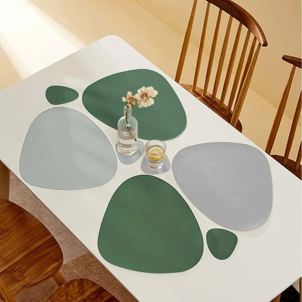 Modern Irregular PU Leather Placemats - Waterproof & Reversible Dining Table Mats