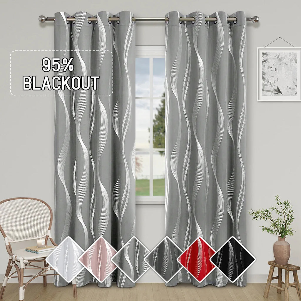 High Precision Silver Embossed Wave Blackout Curtain - Light & Heat Control