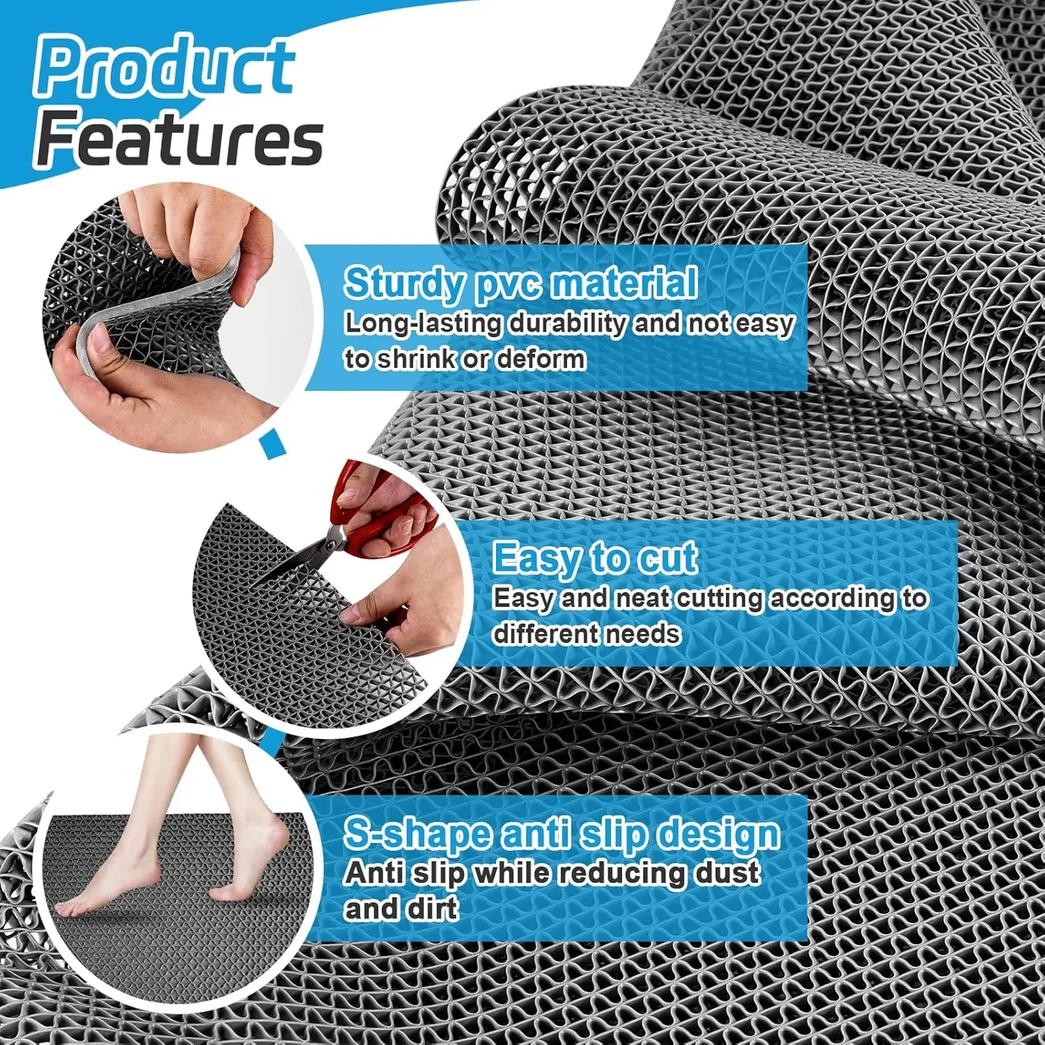 Non-Slip PVC Floor Mats for Kitchen, Bathroom, Outdoor & Pool - Waterproof & Dirt-Resistant