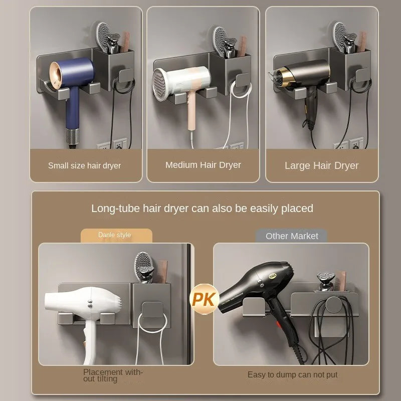 Wall Mounted Hair Dryer Holder with Storage - Bathroom Organizer Shelf