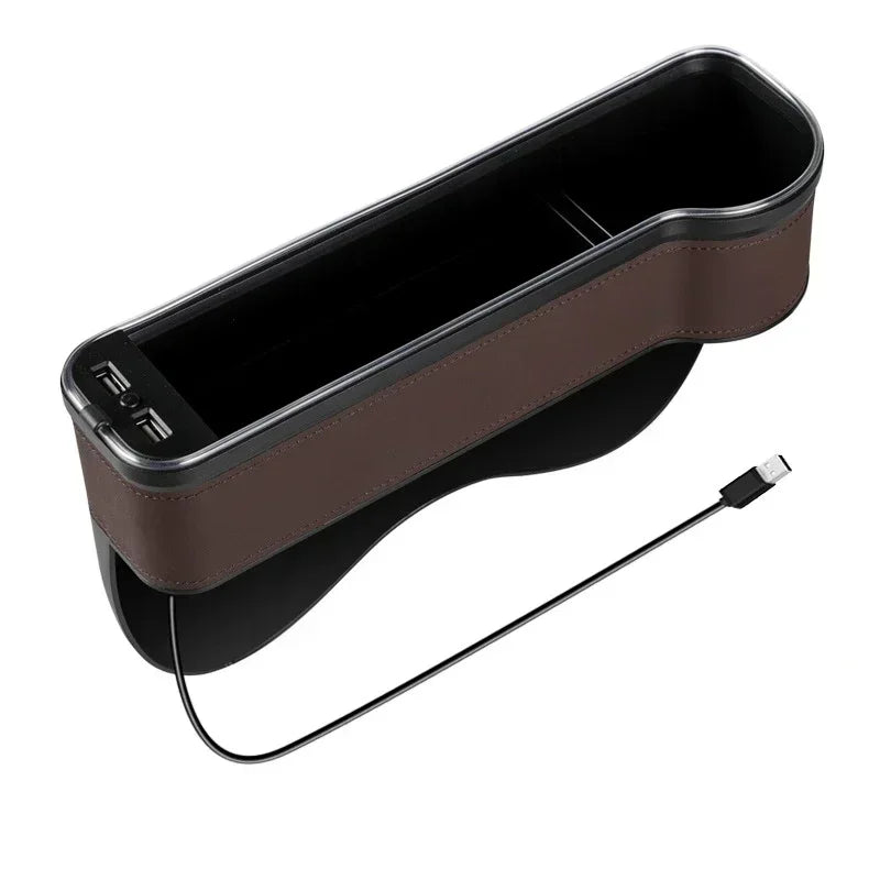 Car Seat Gap Organizer with Dual USB Charger & LED – Phone, Card, Cup Holder