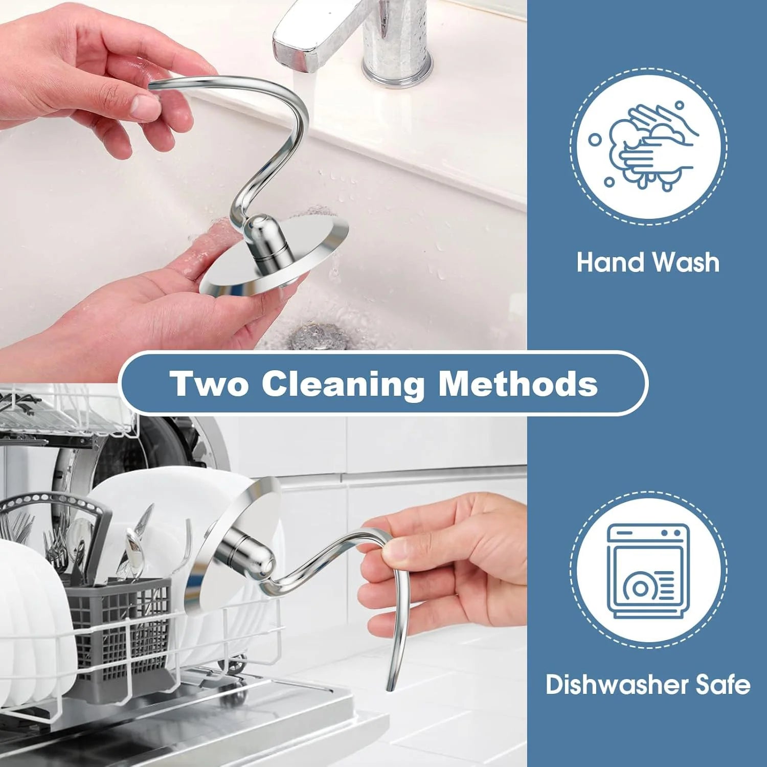 Dishwasher Safe Spiral Dough Hook for KitchenAid Tilt-Head Mixers (4.5-5 Qt)