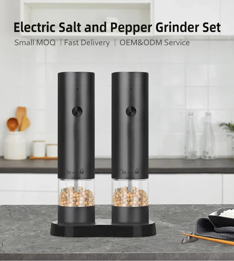 USB Rechargeable Electric Salt & Pepper Grinder - Adjustable Coarseness Mill