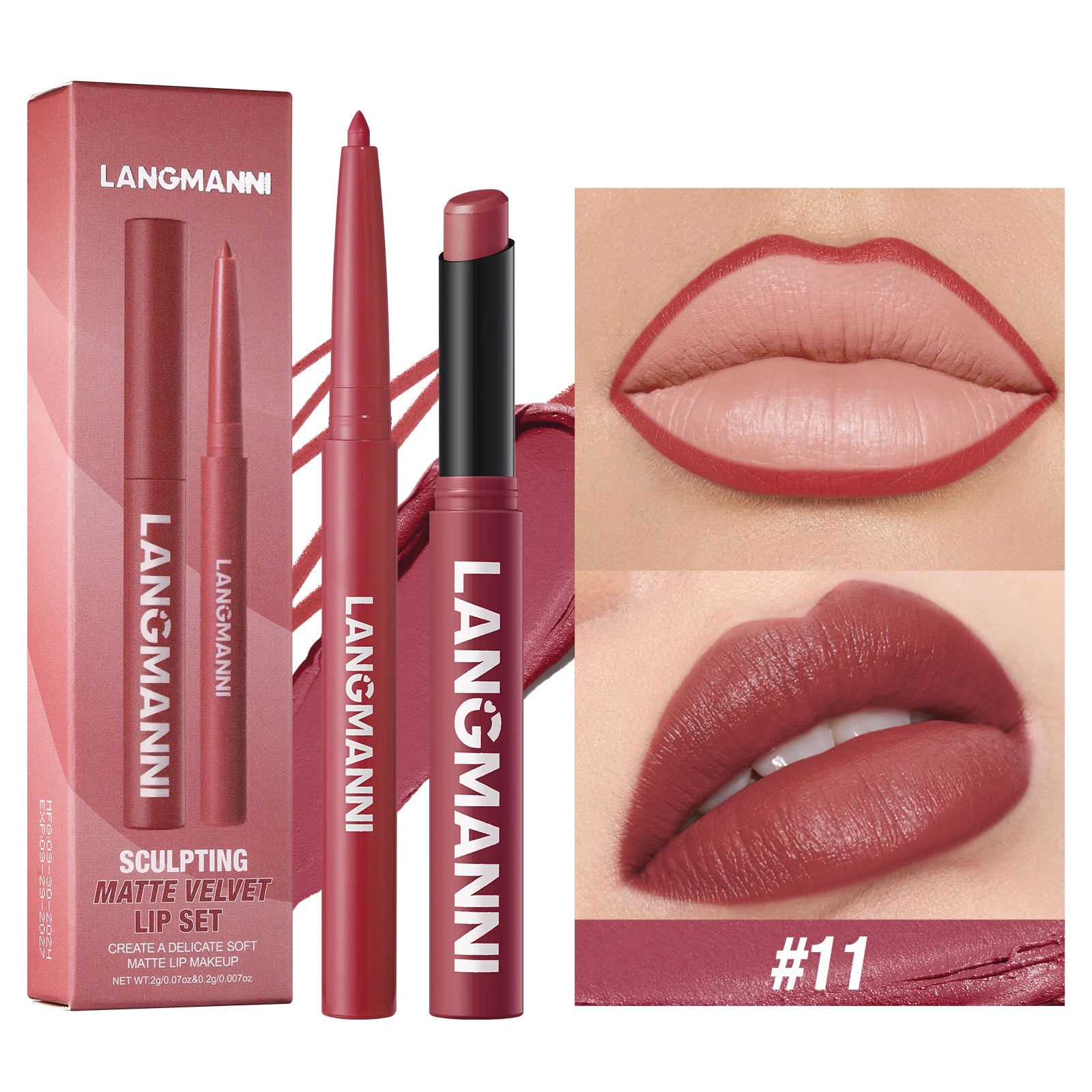 Vabena Waterproof 2-in-1 Lip Liner & Lipstick Set - No Smudge, No Fade