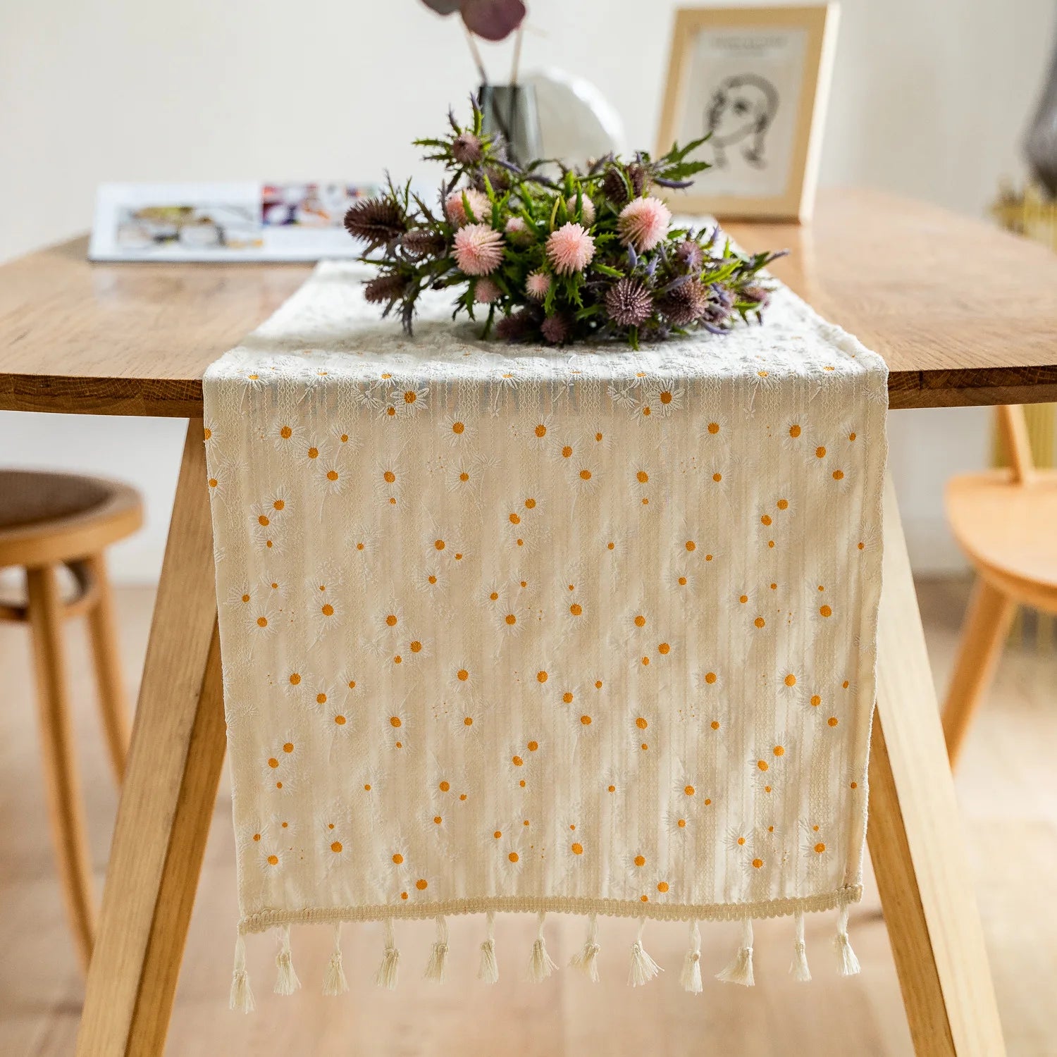 Korean Small Daisy Cotton Floral Tablecloth | Dining & Tea Table Cover