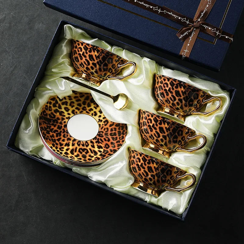 Retro Leopard Bone China Coffee & Tea Set | Luxury Tableware
