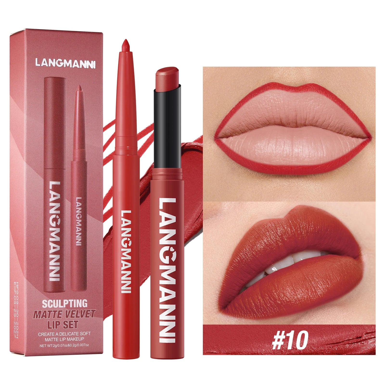 Vabena Waterproof 2-in-1 Lip Liner & Lipstick Set - No Smudge, No Fade