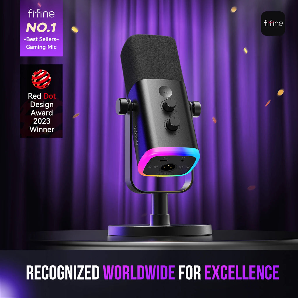 FIFINE AM8 USB/XLR Dynamic Gaming Microphone with Mute & Headphone Jack