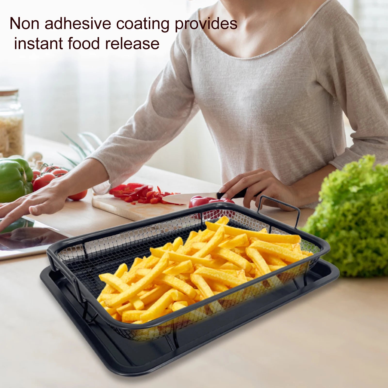 Crispy Chips Non-Stick Baking Basket Tray | Oven Fryer Mesh Pan