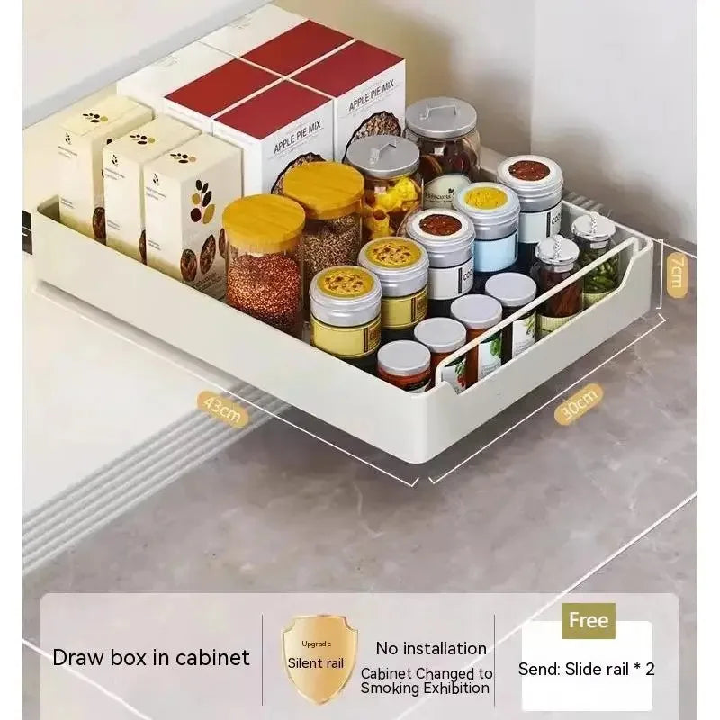 Kitchen Cabinet Pull-Out Drawer Organizer - Spice Rack & Storage Tray