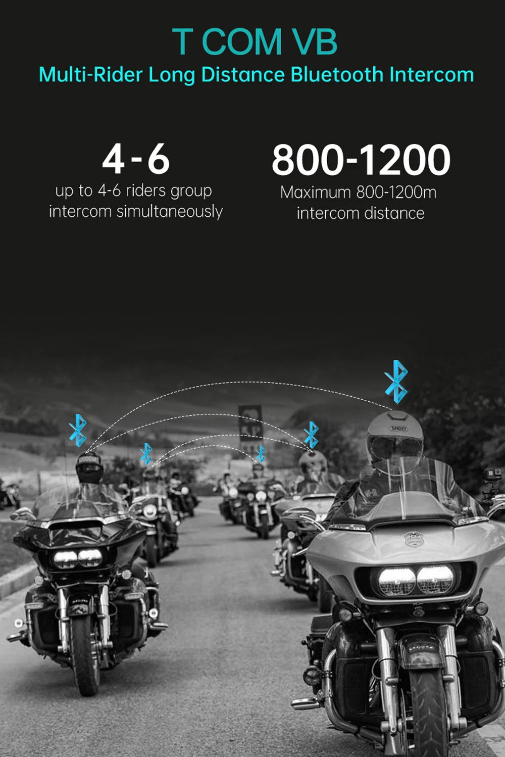 Freedconn T-Com VB Bluetooth Intercom | 6-Rider Motorcycle Headset & FM