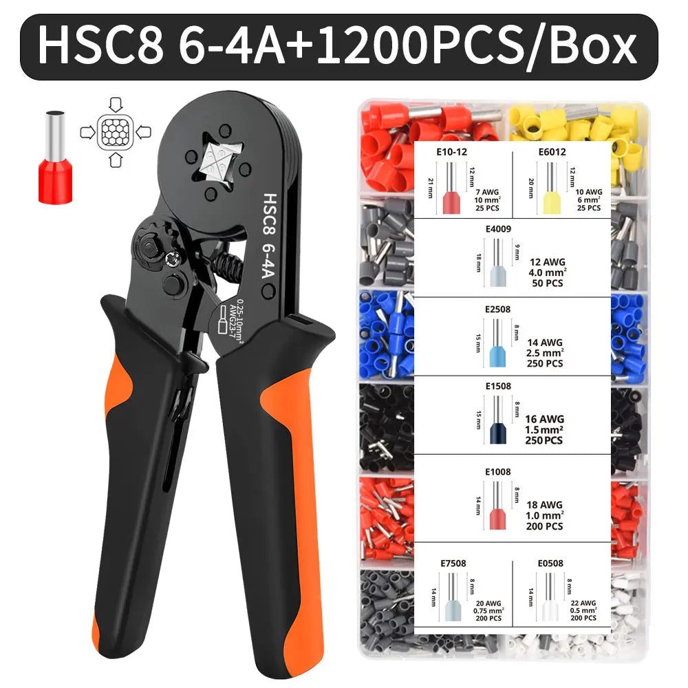 Hexagonal Self-Adjustable Ratchet Ferrule Crimping Tool Kit 23-7AWG | Precision Electrical Connectors