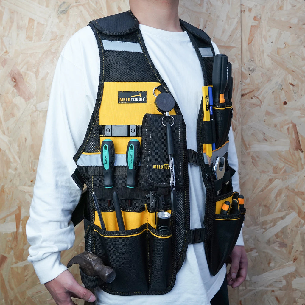 MELOTOUGH Reflective Safety Tool Vest with Removable Phone Holder - High Visibility Workwear