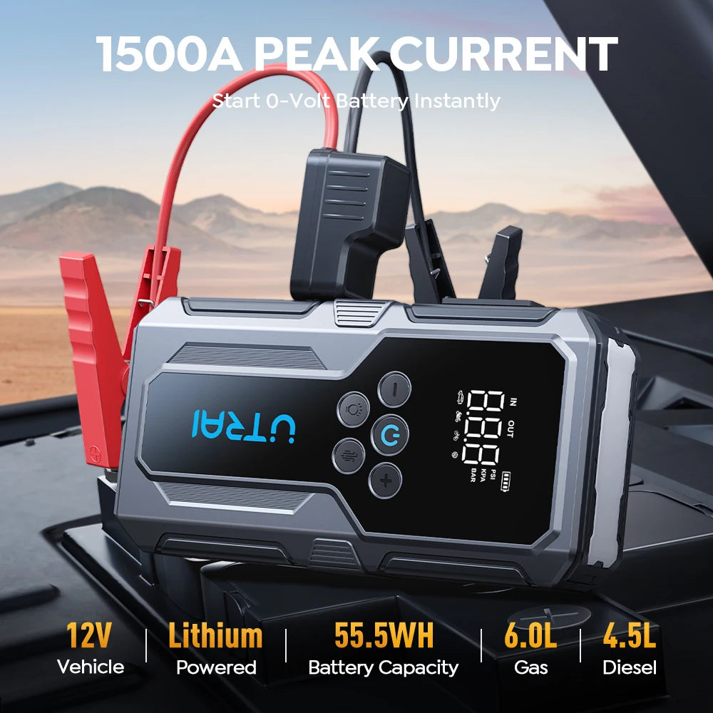 UTRAI 1500A Jump Starter Air Compressor & Power Bank | Emergency Car Kit