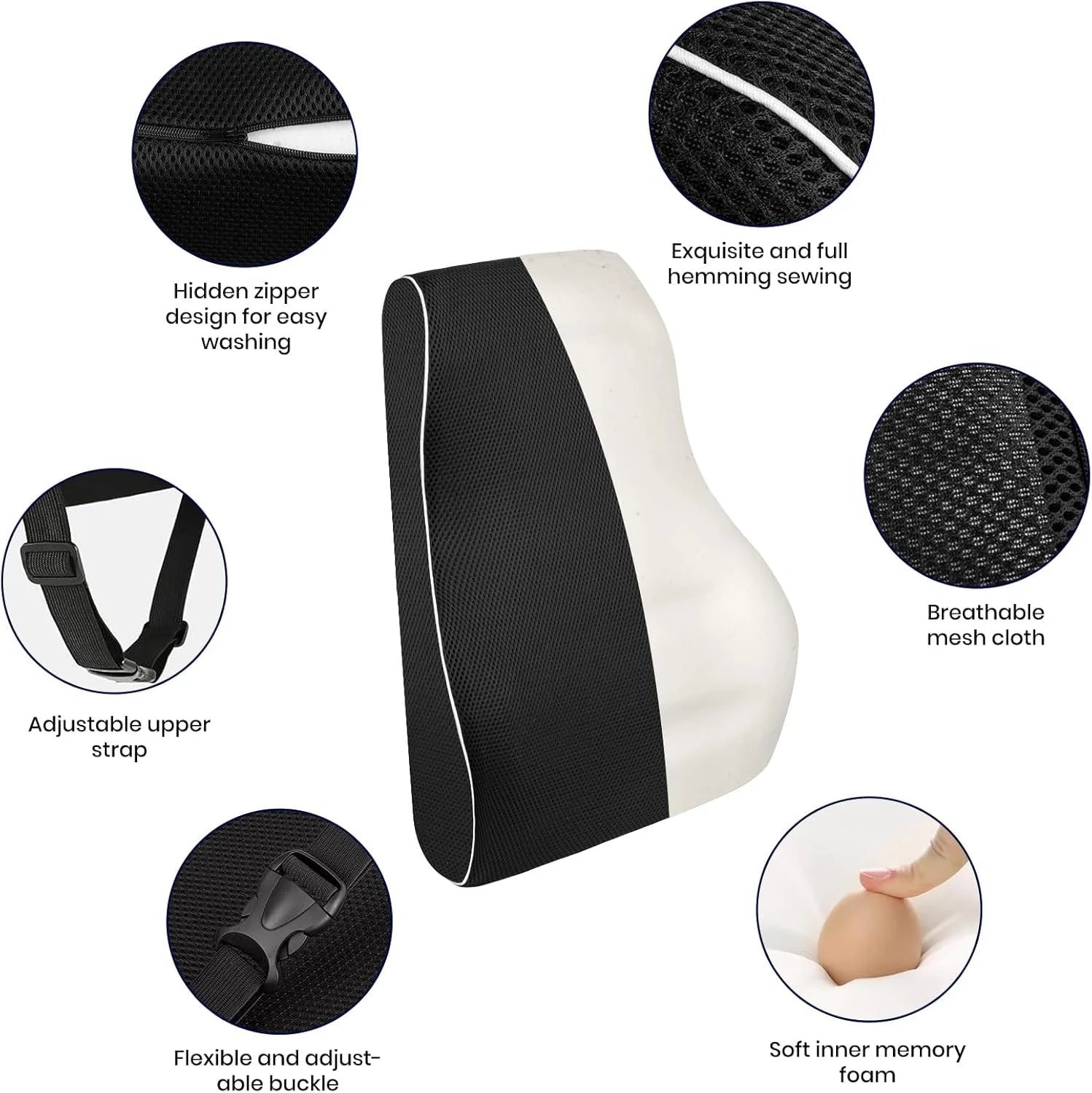 Non-Slip Memory Foam Lumbar Support Pillow | Back Pain Relief for Car, Office, Home