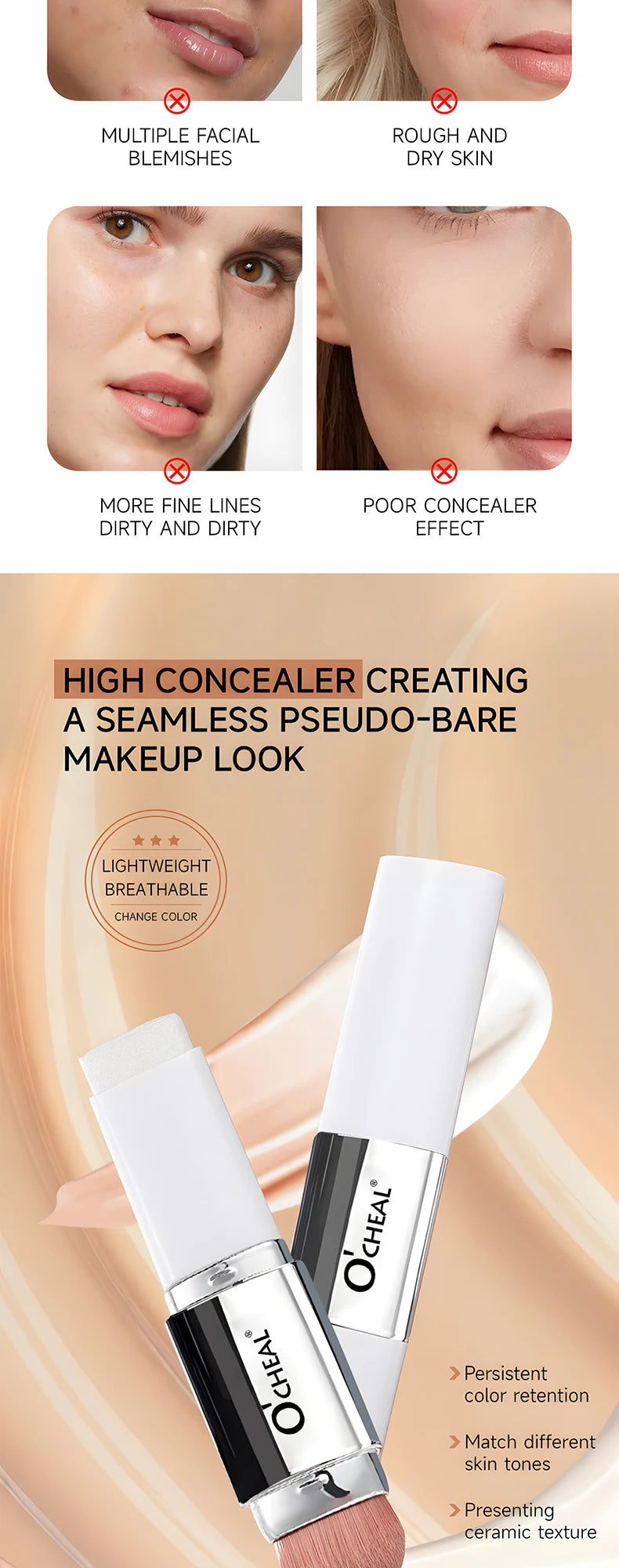 O'CHEAL Dynamic Foundation Stick: Perfect Match, Matte Finish, Blemish Coverage