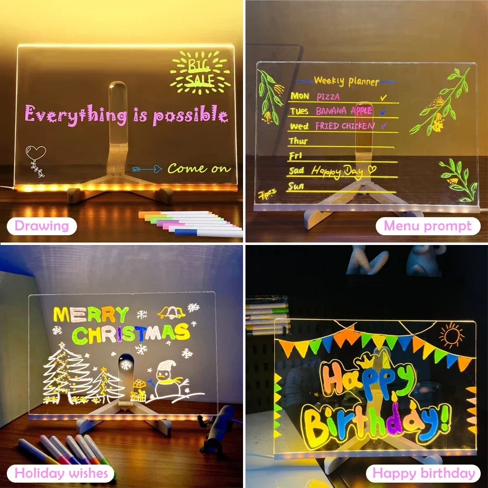 LED Note Board & Night Light | RGB Erasable Drawing Board for Kids