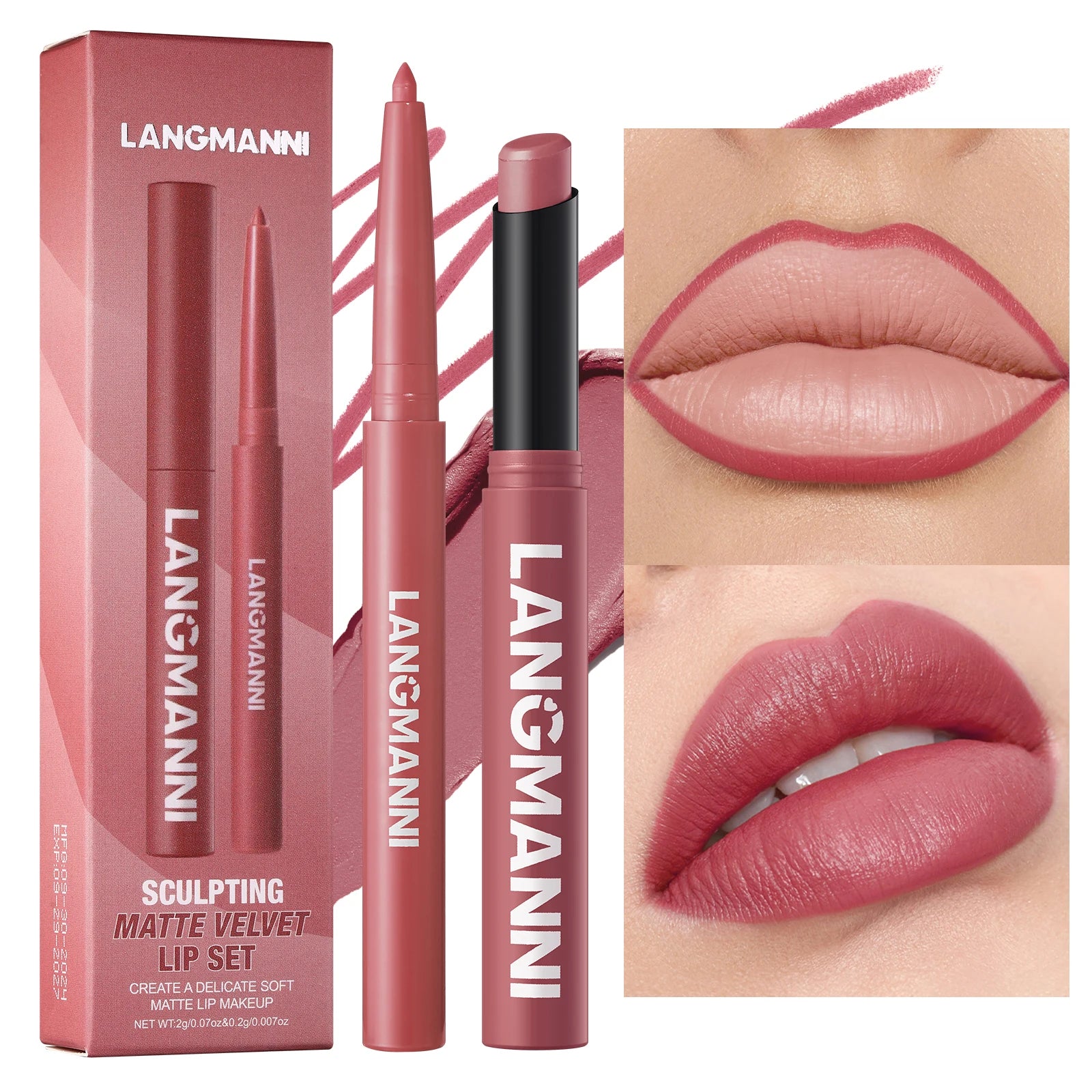 Vabena Waterproof 2-in-1 Lip Liner & Lipstick Set - No Smudge, No Fade