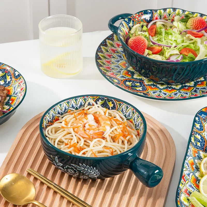 Bohemia Retro Ceramic Dinner Plate Set - Elegant Household Tableware