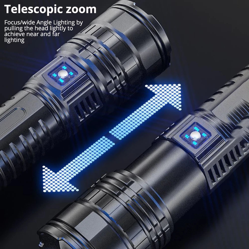 Vabena 10000LM 800W Tactical Flashlight - 4km Beam, Powerbank