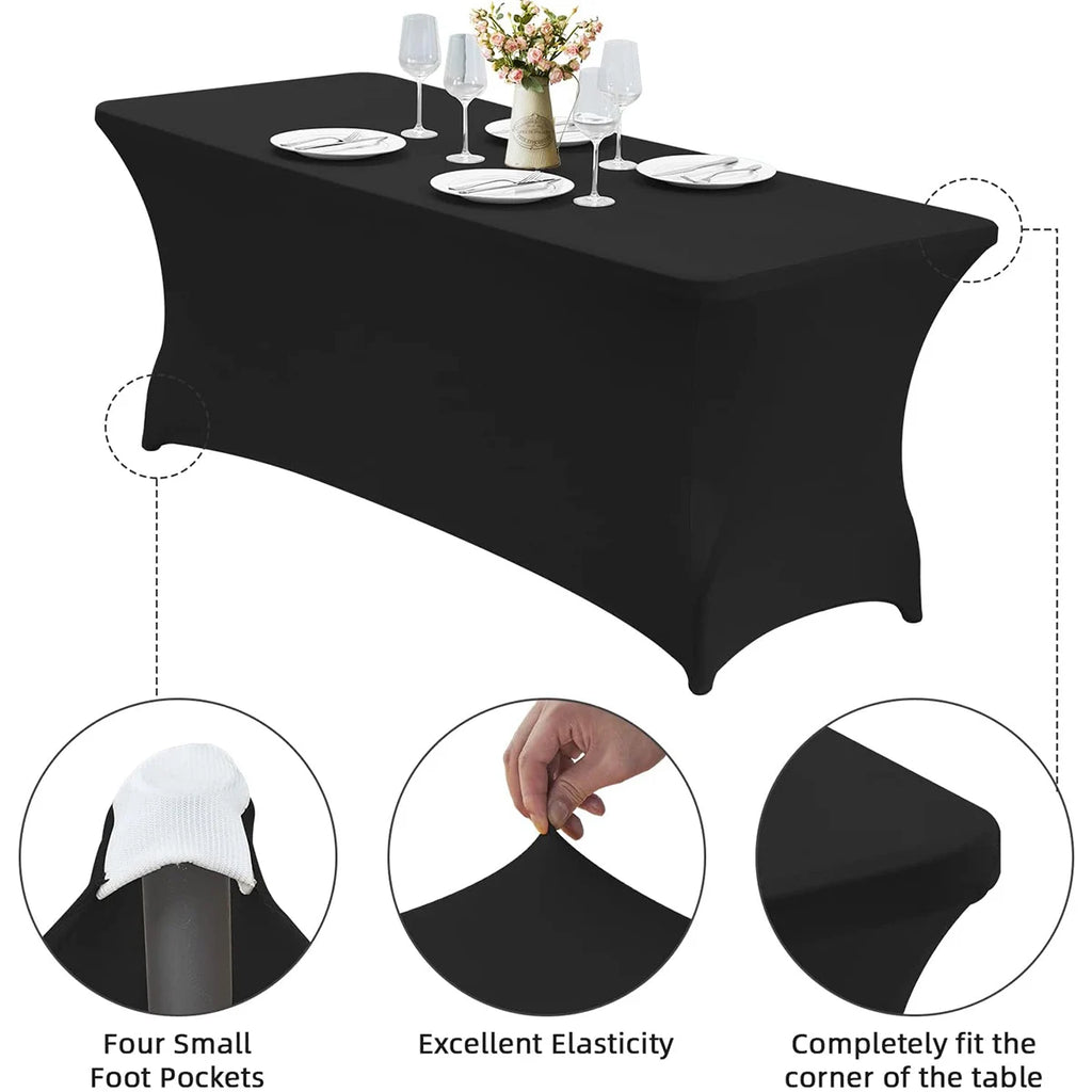 Spandex Tablecloth - Tight Fitted, Washable & Wrinkle Resistant Rectangular Table Cover for Events & Parties