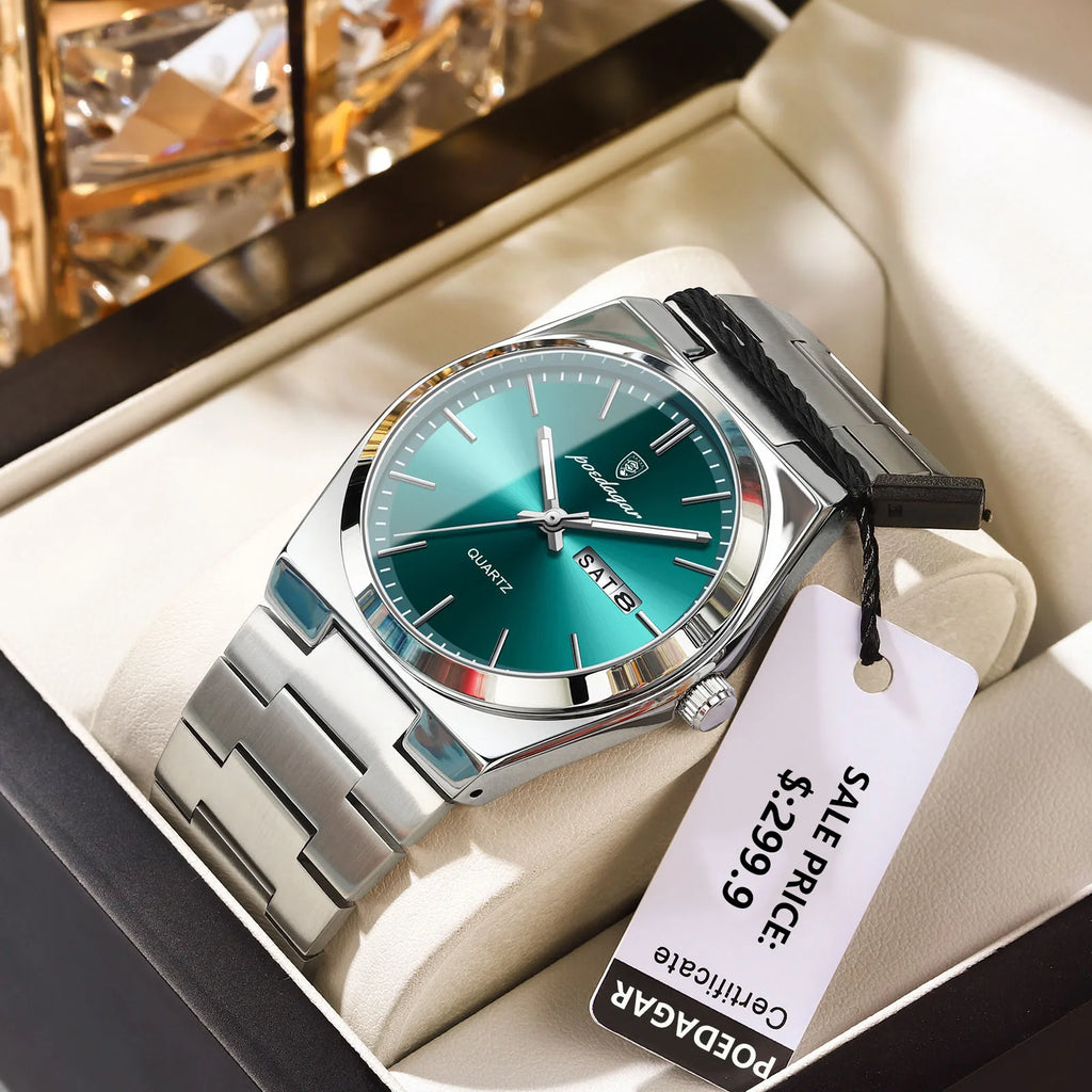 POEDAGAR Luxury Men's Quartz Watch - Waterproof, Luminous, Date & Week