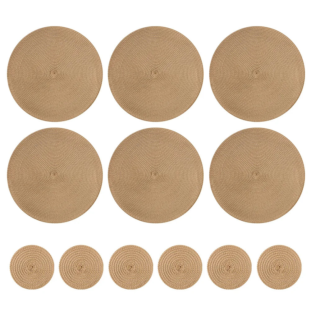 Elegant Round Braided Placemats - Set of 6 Table Mats & Coasters