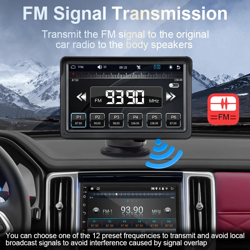 Hippcron 7inch Wireless CarPlay Android Auto Portable Car Radio