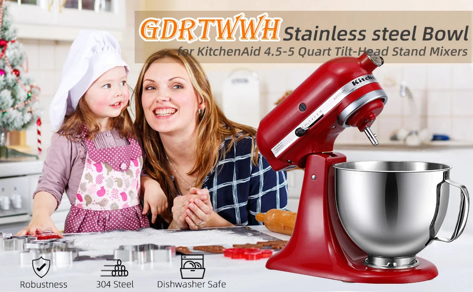 KitchenAid 5 Qt Tilt-Head Mixer 304 Stainless Steel Accessory Set