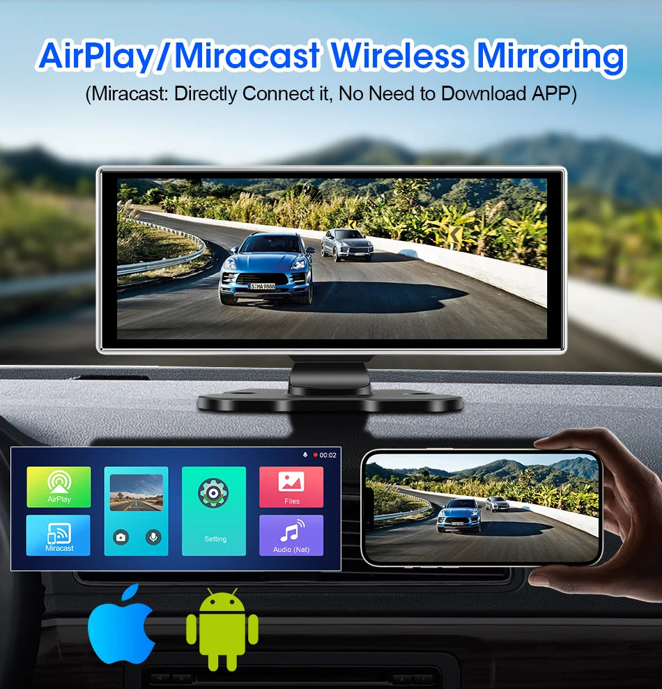10/11.26" 4K Dash Cam with Wireless Carplay & Android Auto | GPS | Dual Lens