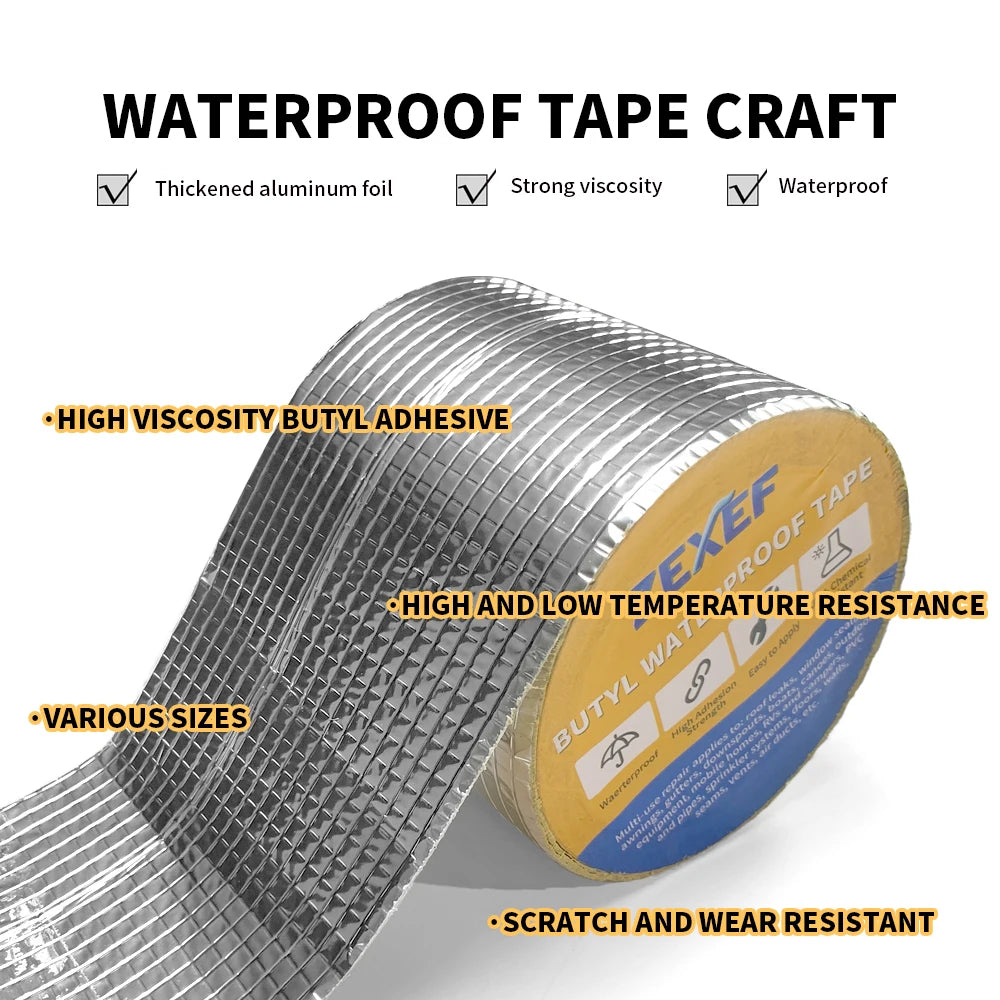 Waterproof Aluminum Butyl Tape - High Temp Roof & Wall Repair Sealant
