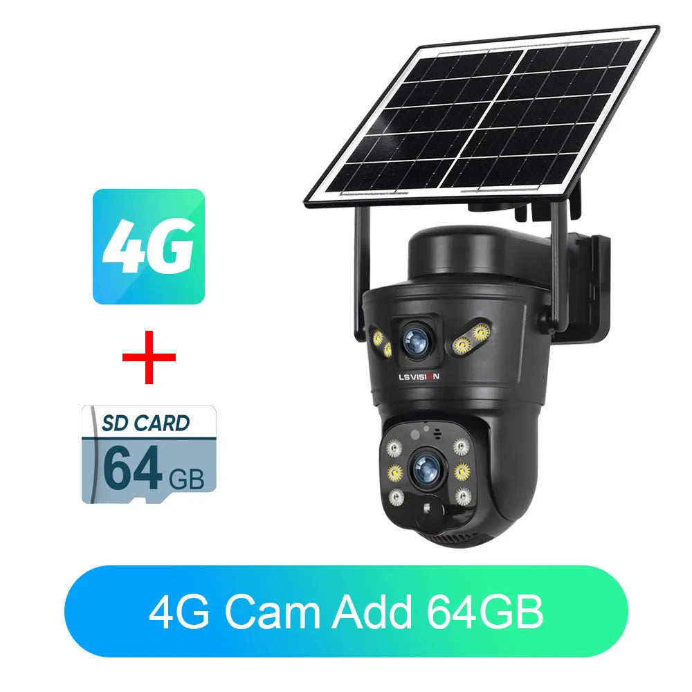 LS VISION 4G/WiFi Outdoor Solar Camera 8MP Dual Lens PIR SIM Night Vision Waterproof CCTV