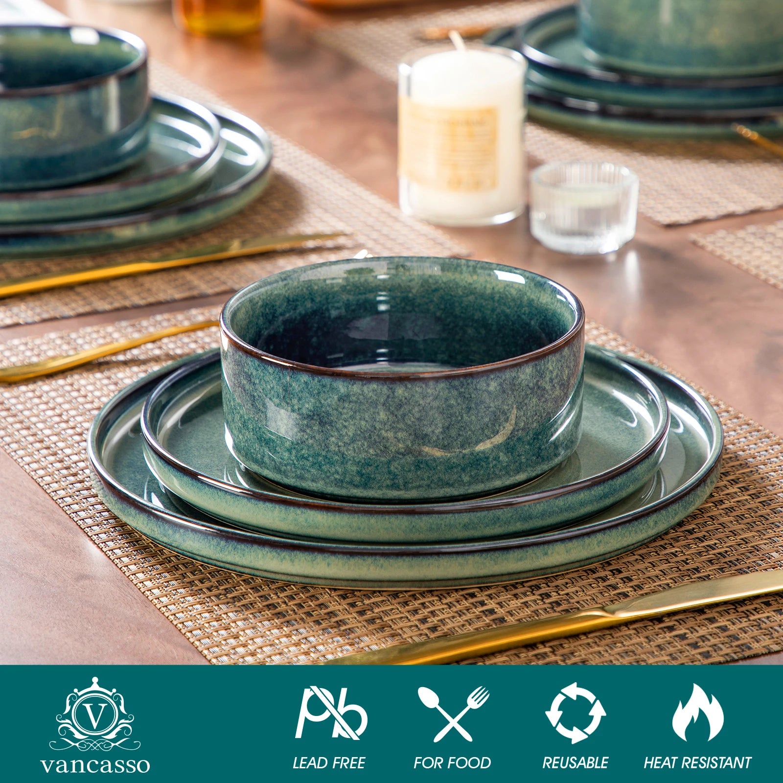 vancasso Reactive Glaze Stoneware Dinner Set - 12/24 Piece Dinnerware
