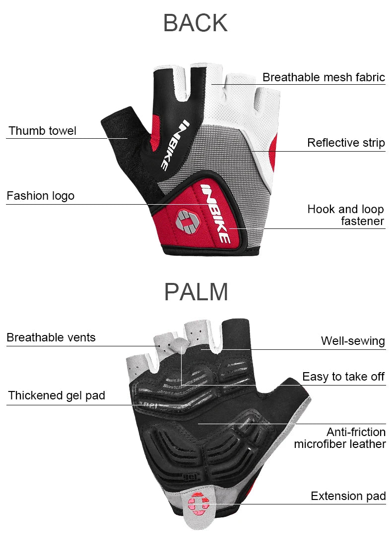 INBIKE Shockproof Gel Pad Cycling Gloves - Half Finger Summer Sport