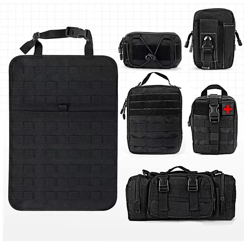 Tactical Car Seat Organizer - Universal Molle Panel with 5 Detachable Pouches