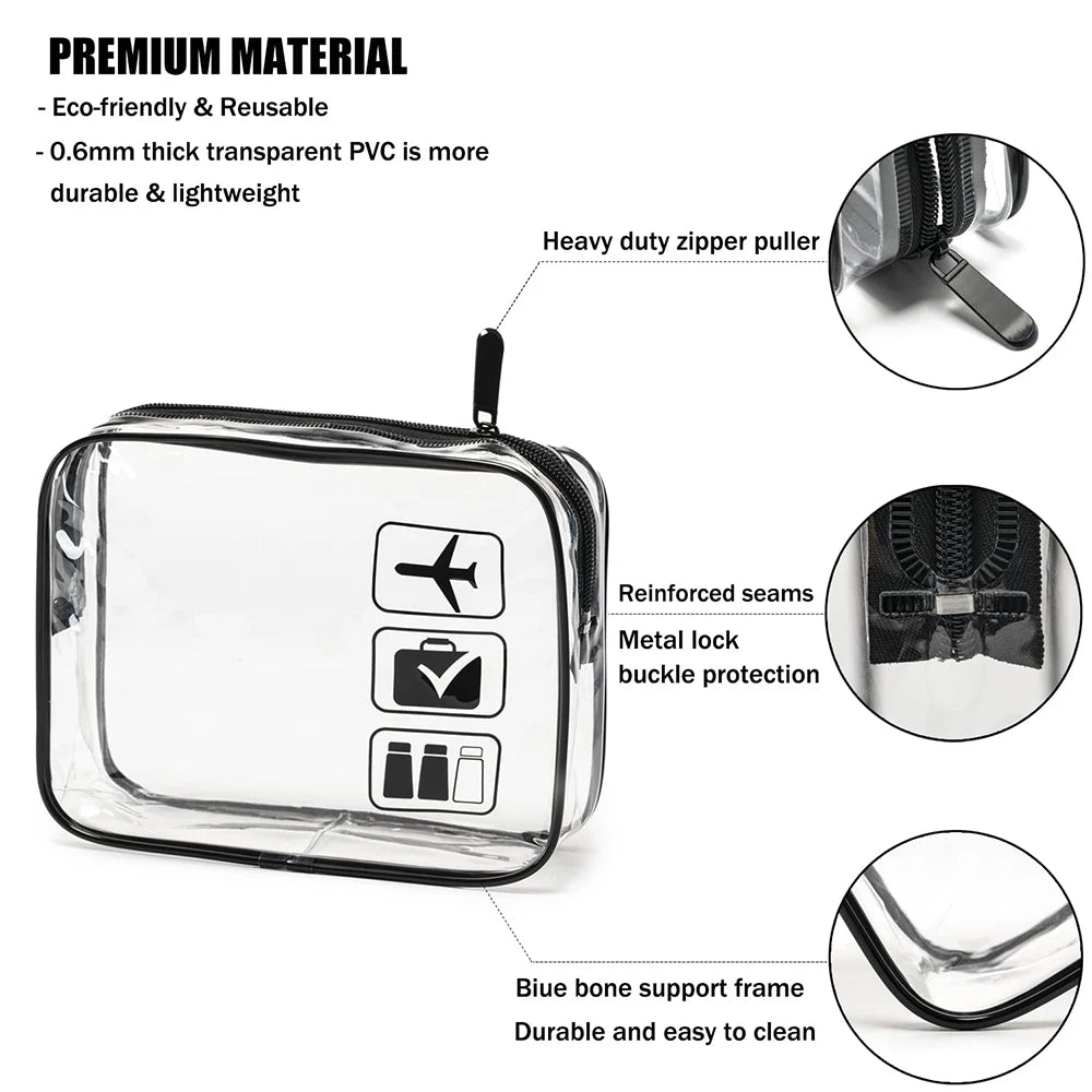 Vabena 3 Pcs Clear Travel Toiletry Bags - Airport Compliant Cosmetic Pouches