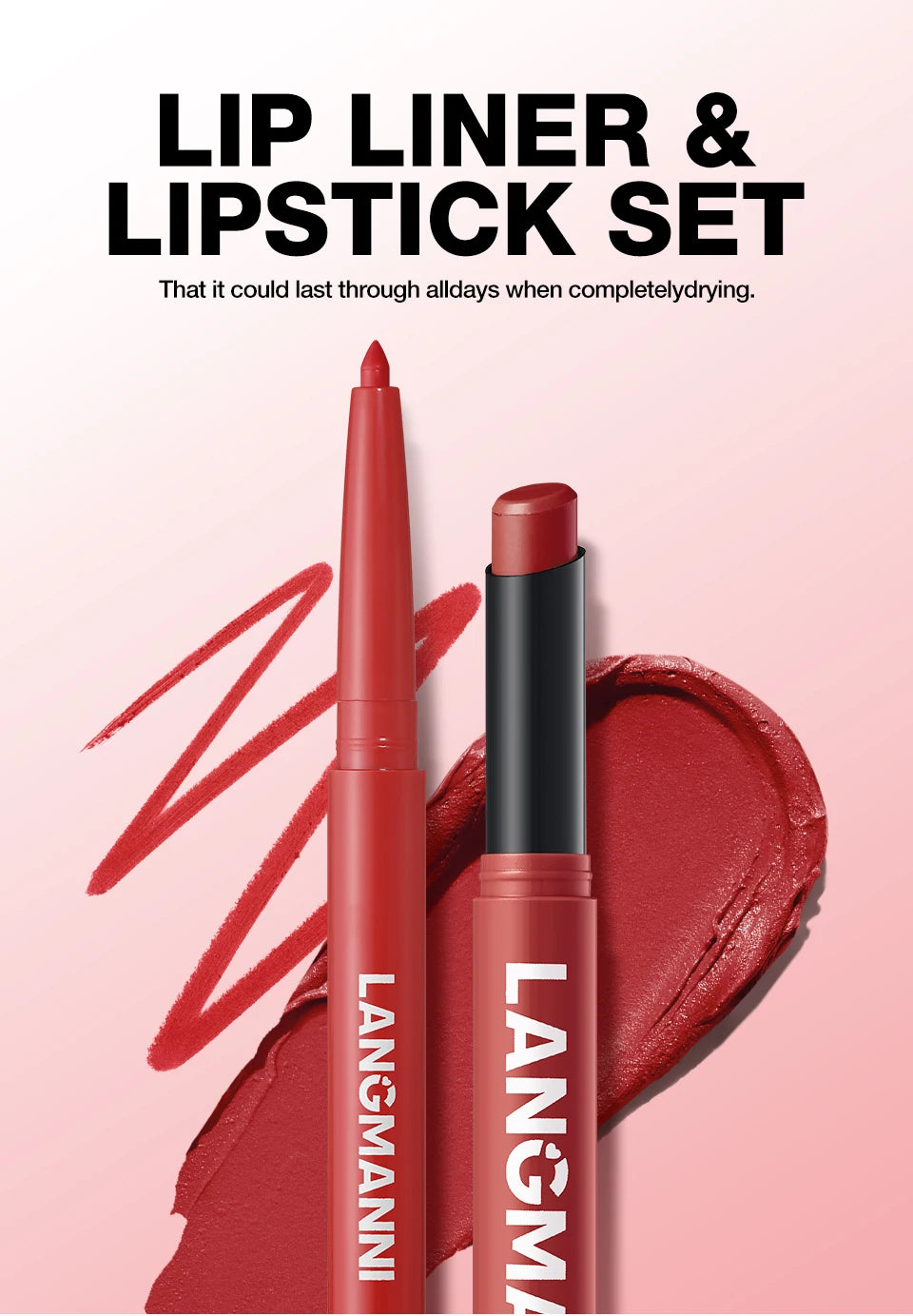 Vabena Waterproof 2-in-1 Lip Liner & Lipstick Set - No Smudge, No Fade