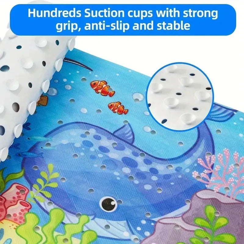 Cartoon Extra Long Bathtub Mat - Non-Slip Shower Mat 40x100cm with Suction Cups & Drain Holes